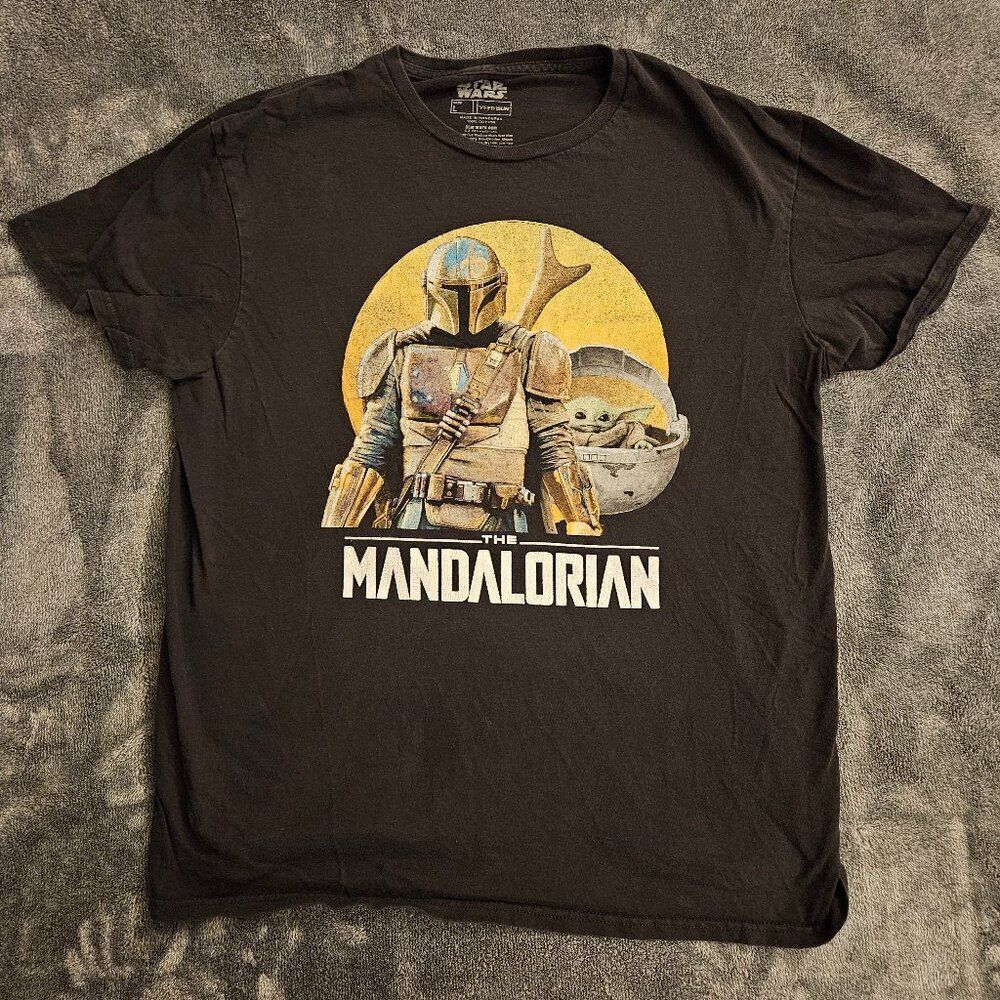Star Wars L T-Shirt Baby Yoda Boba Fett Mandalorian Grogu Mens Large Grapic Tee